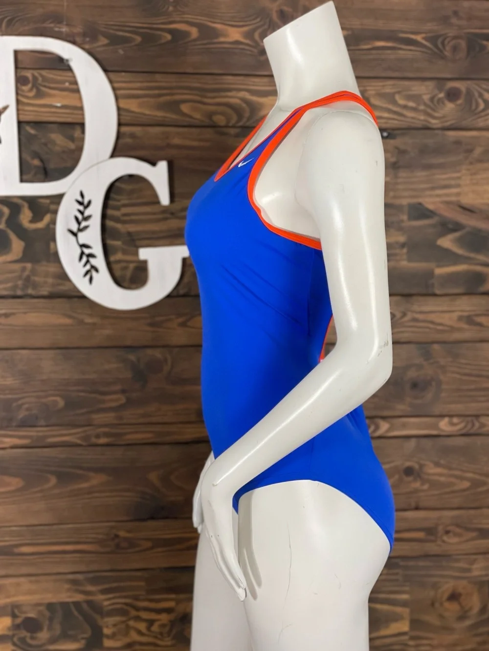 Nike | Open Back‎ Cutout Two-Tone Royal Blue One-Piece Swimsuit with Orange Trim